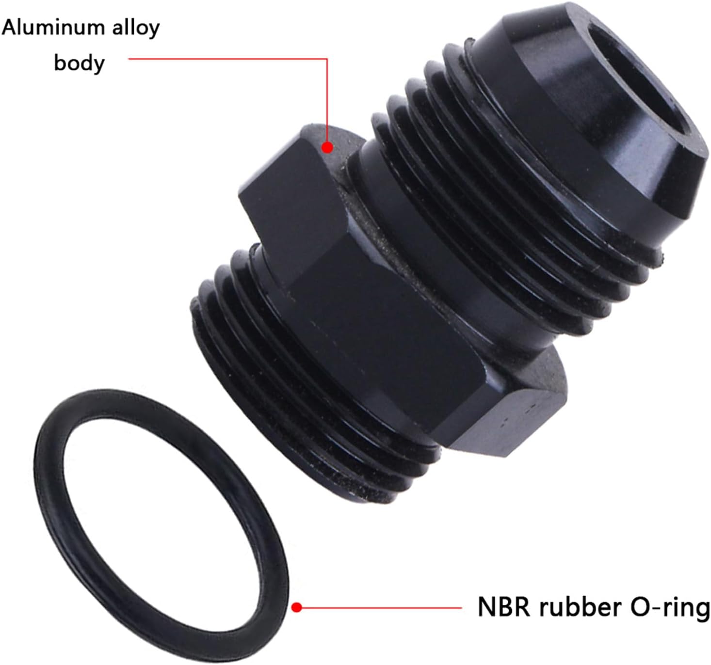 20AN Male Flare to 20AN ORB Aluminum Straight Black Male Fuel Rail Adapter Fitting,(Pack of 2)