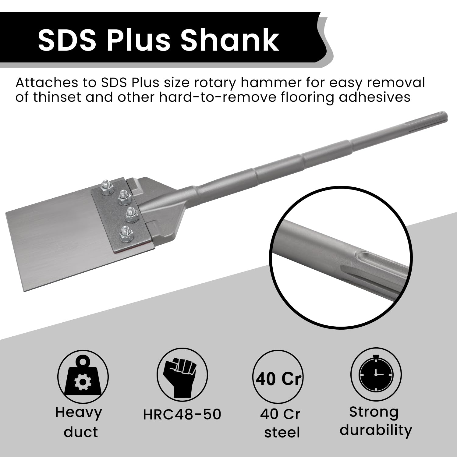 Anfrere 6 Inch SDS Plus Floor Scraper with Spare Bolts and Locknuts, Easily Removes Tile, Plaster, Hardwood Floors and Works with All SDS-Plus System Rotary and Electric Hammers