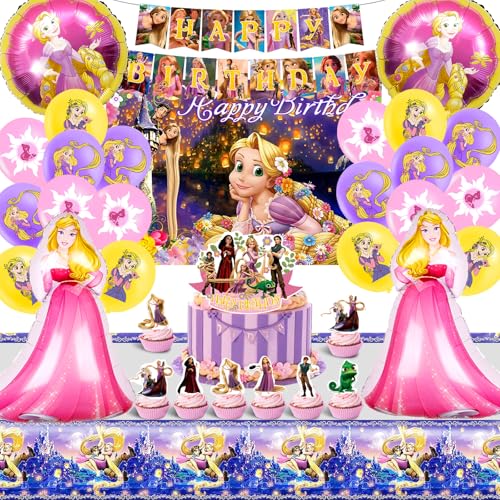 50 pièces Décoration d'anniversaire Raiponce, Set de ballons Raiponce, Décoration d'anniversaire, Set de fête Raiponce, Décor de fond, Ballon à l'hélium, Décoration pour fêtes d'anniversaire