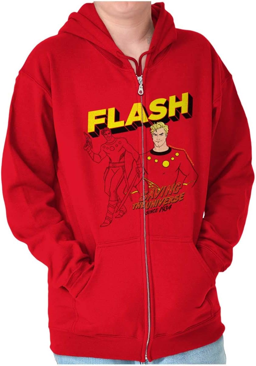 Brisco Brands Flash Gordon Superhero Comic Strip Zip Up Hoodie Mens Womens