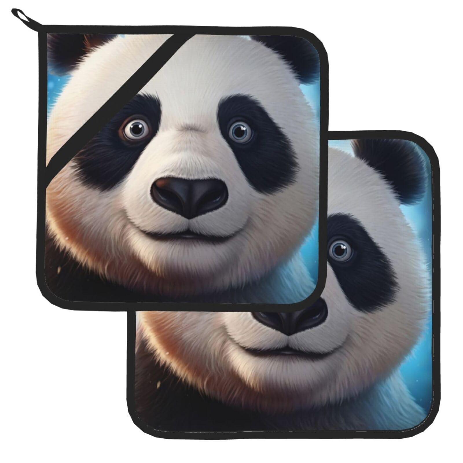 Pot Holder Set of 2 Heat Resistant Potholders Panda Pot Holders Non Slip Kitchen Trivets Cooking Hot Potholder Washable Oven Mitts Oven Hot Pads for Kitchen Baking BBQ