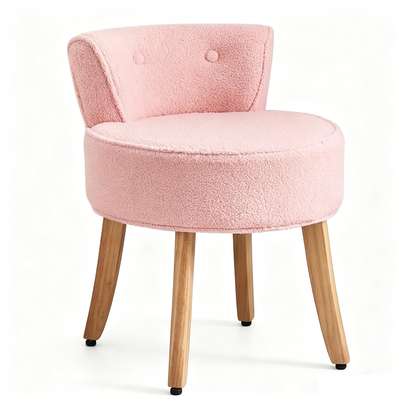 Warmiehomy Vanity Dressing Table Chair with Wooden Legs, Pink & Natural