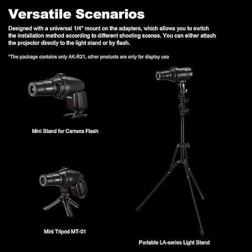 Miniatura 5 de Godox Ak-R21 Kit de accesorios de proyección de flash cónico Snoot con lente de 2.559 in y juego de transparencia de 10 piezas con tornillo de 14