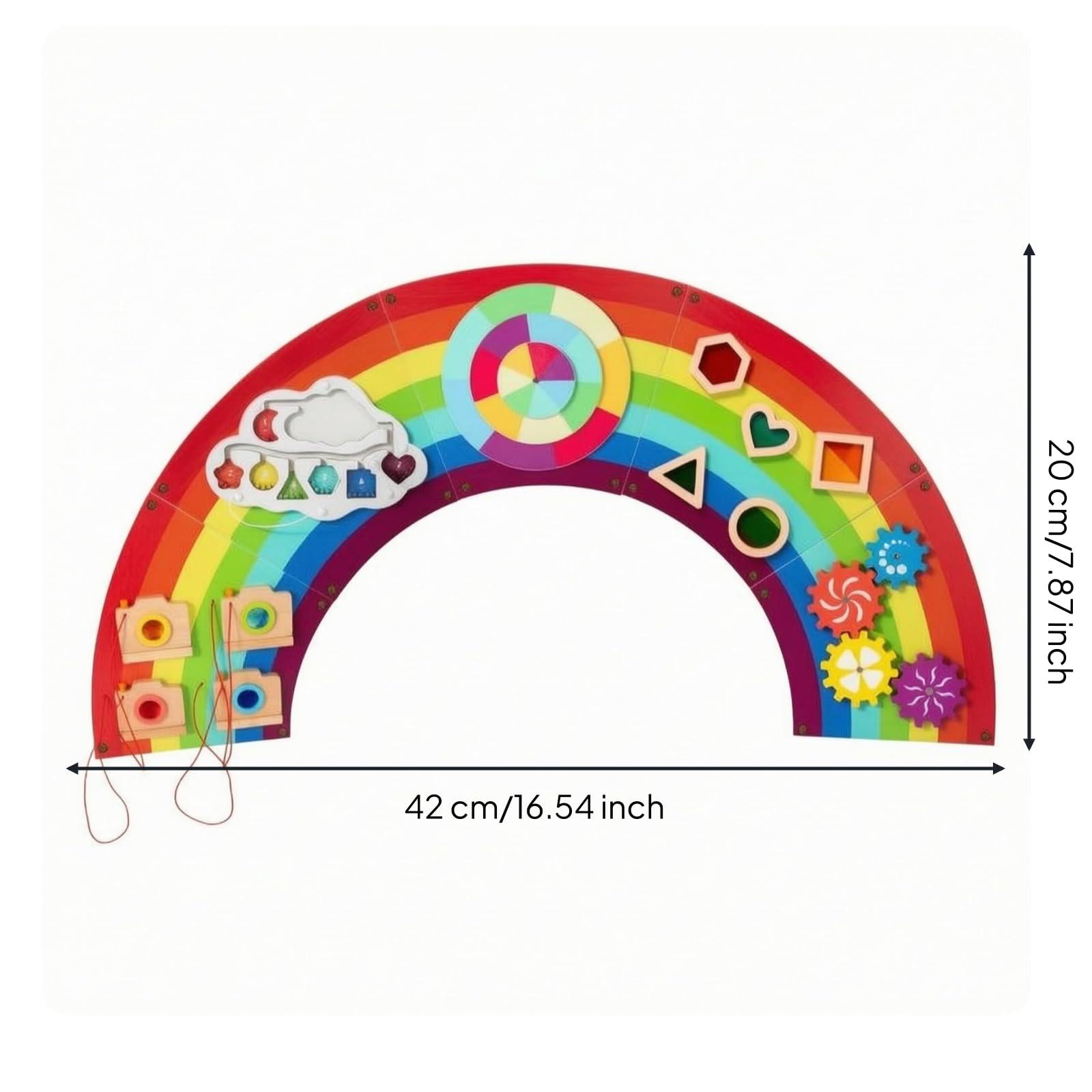 Amagogo Kinder Lernbrett Spielpanel Aktivitätenbrett mit Puzzle Schiebe- Und Drehfunktionen Holz zur Handmotorik für Kindergärten Zuhause, Regenbogen Wandspiel 4.8kg CE/CPC
