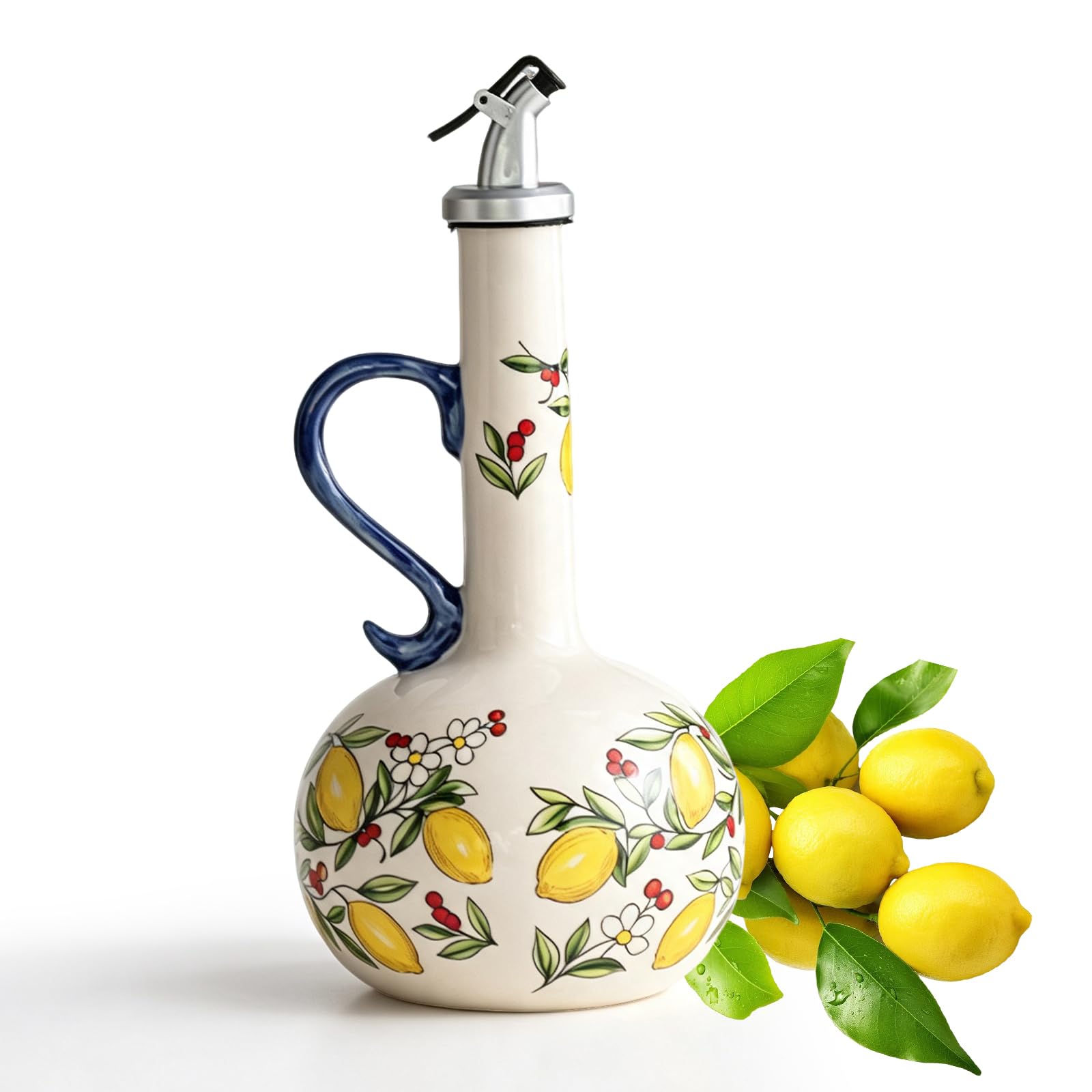 Dispenser di olio d'oliva in ceramica con beccuccio in acciaio inox