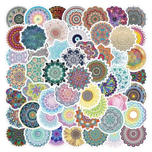 60PCS Mandala Stickers for India Diwali Festival Adhesive Waterproof PVC Vinyl Deepavali Rangoli Mandala Decorative Stickers for Laptop Water Bottle Notebook Skateboard & DIY Crafts(Colourful-C1)