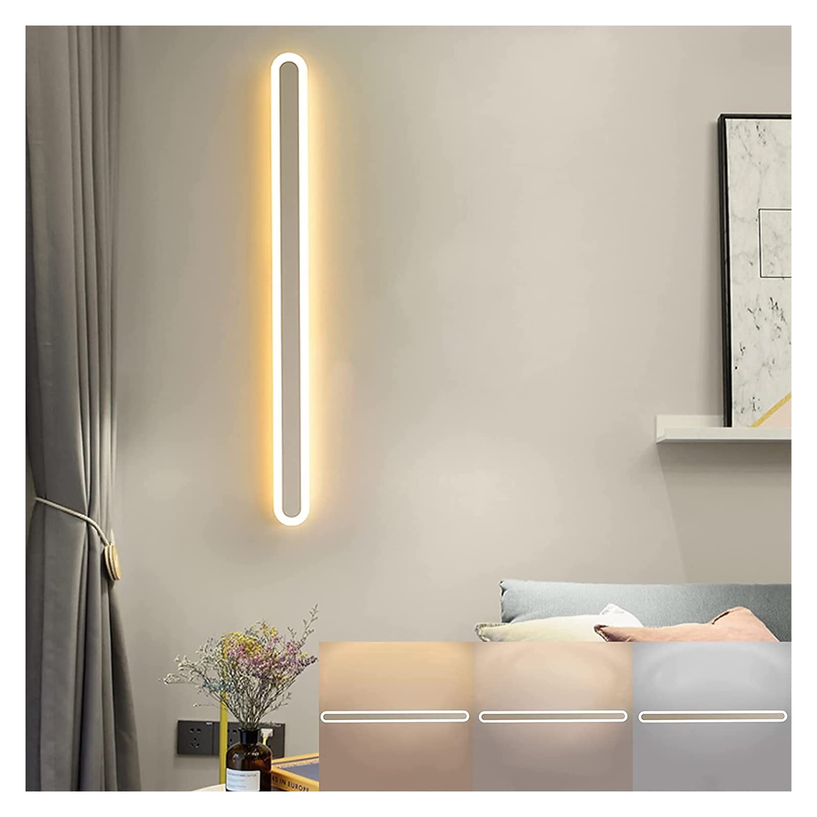 ZTCHSENZT Wall Lamp Wall Sconces LED Tricolor Metal Wall Light Living Room Mirror Lights Minimalist Lighting Acrylic Lampshade White for Hallway Stairs Restaurant Aisle,100cm,40cm