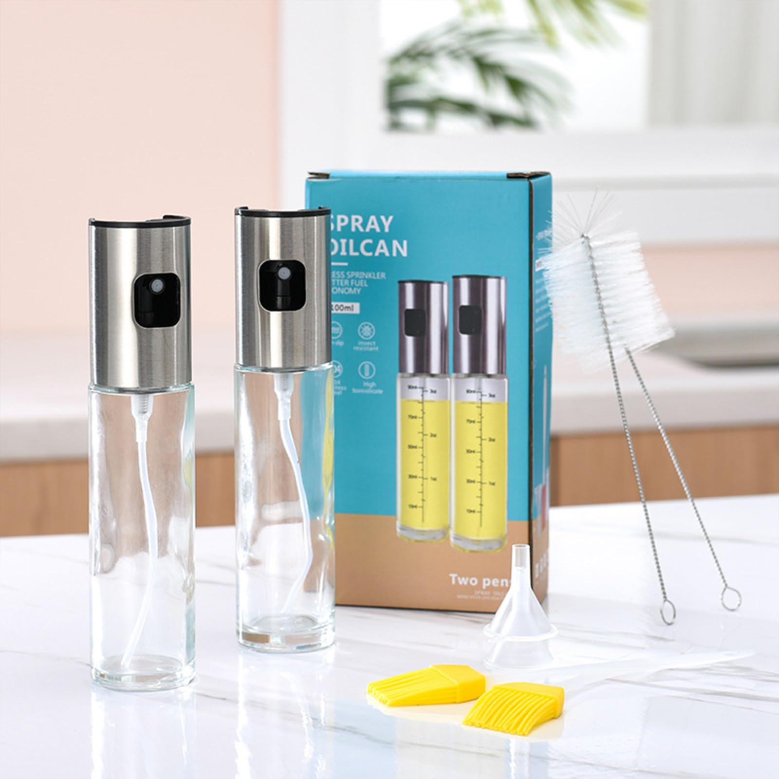 Pulvérisateur D'Huile De Cuisine 100ml - 2 Pièces - Verre Et Acier Inoxydable - Pour Friteuse Air, Salades - SansRealmL