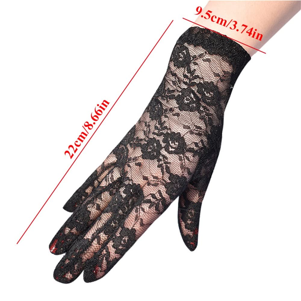Sepkus Guantes Elegantes Manoplas elásticas Florales Finas Guantes de Tul Cortos de Encaje Sexy para Mujer Transpirables (Rosso 22x9,5 cm)