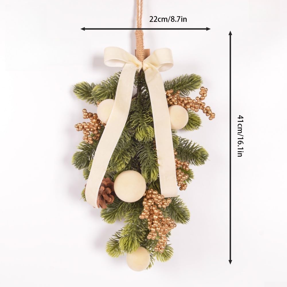 2er Set Künstliche Grüne Kränze 41cm Mit Samtschleifen und Beeren