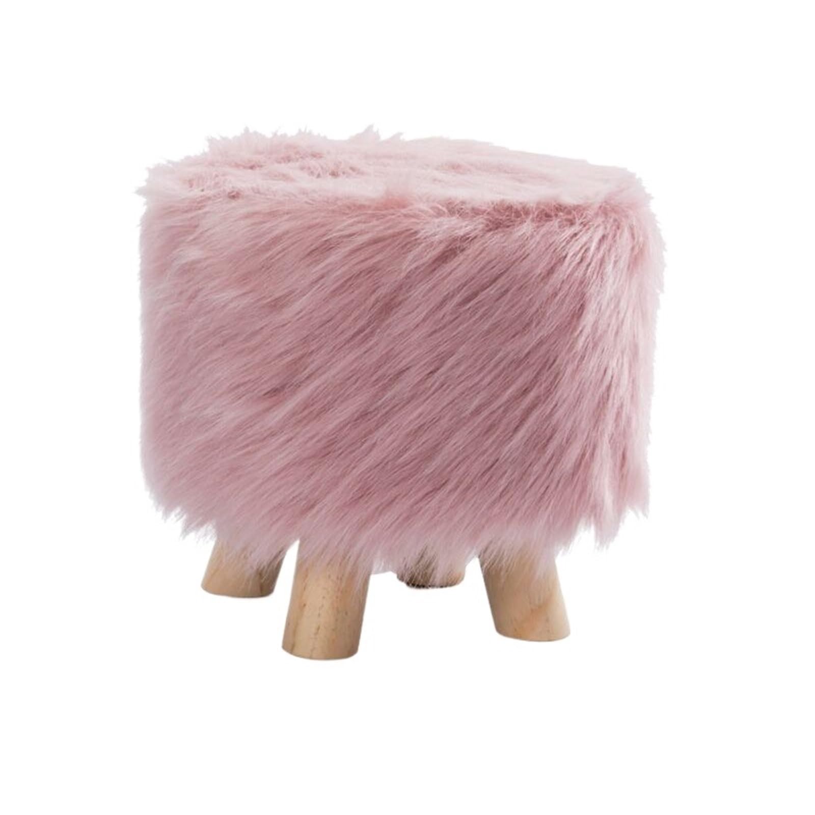 SHENJMAI Stool Covers Round Plush Fabric Ottoman Cover Footrest Covers Wool Soft Chair Footstool Protector(Pink)
