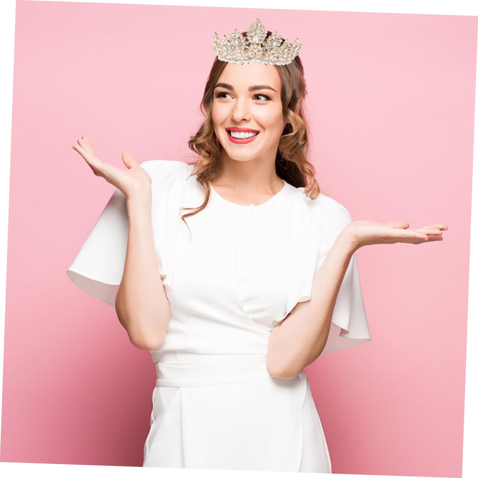 iplusmile Tiara Barroca de Gemas de Imitación Nupcial Elegante para Bodas Accesorio Cabello de Novia para Desfiles de Moda y Eventos Formales