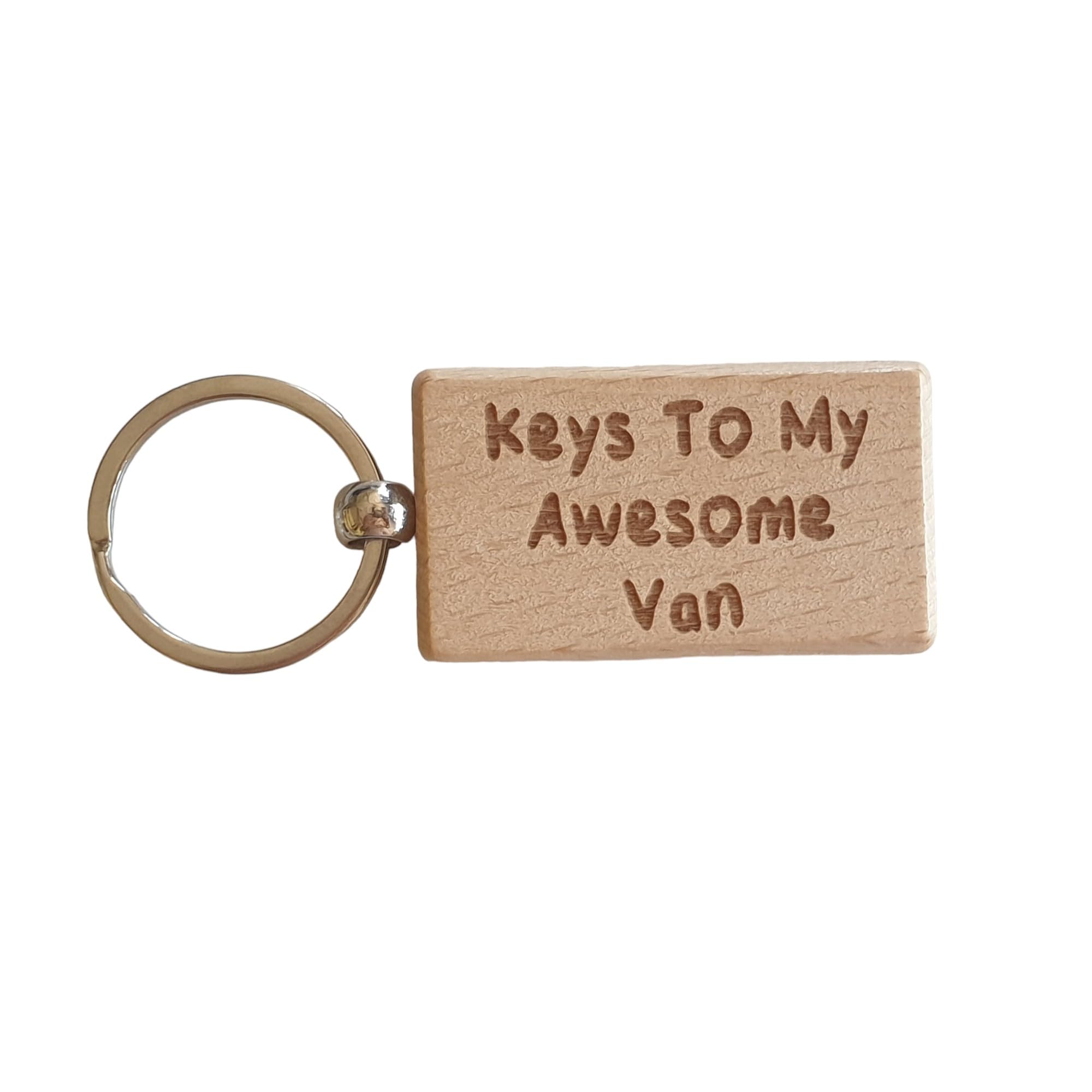 Decalarama Brown Van Keyring Gift - Keys To My Awesome Van - Nice Cute Engraved Wooden Key Fob Novelty Custom Present