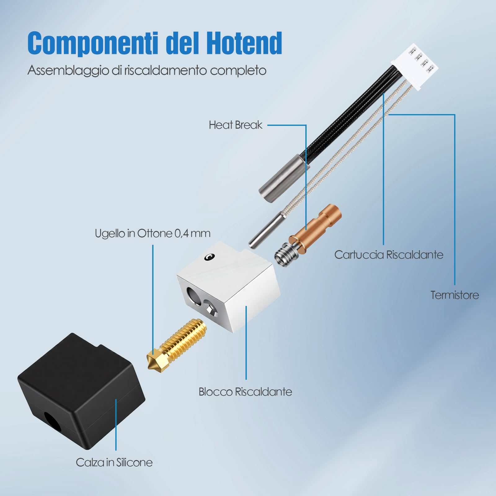 Kit Hotend per Anycubic Kobra S1 e Kobra S1 Combo, Hotend di Ricambio Migliorato con Ugello in Ottone da 0,4 mm, Riscaldamento Rapido ed Estrusione Stabile – Accessori per Stampanti 3D