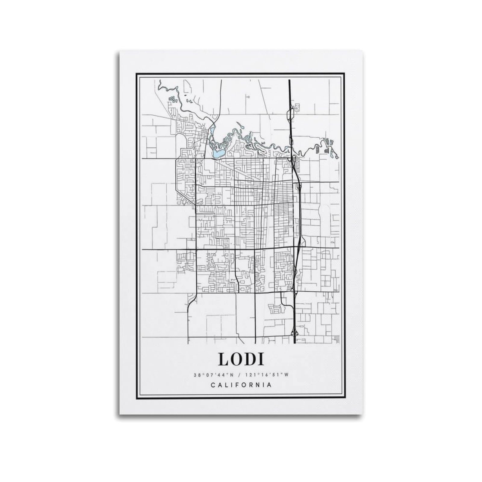 xiaoxiaoshen Lodi California Map Canvas Poster Wall Art Prints Room Aesthetic Murals Bedroom And Living Decorations 24x36inch(60x90cm)