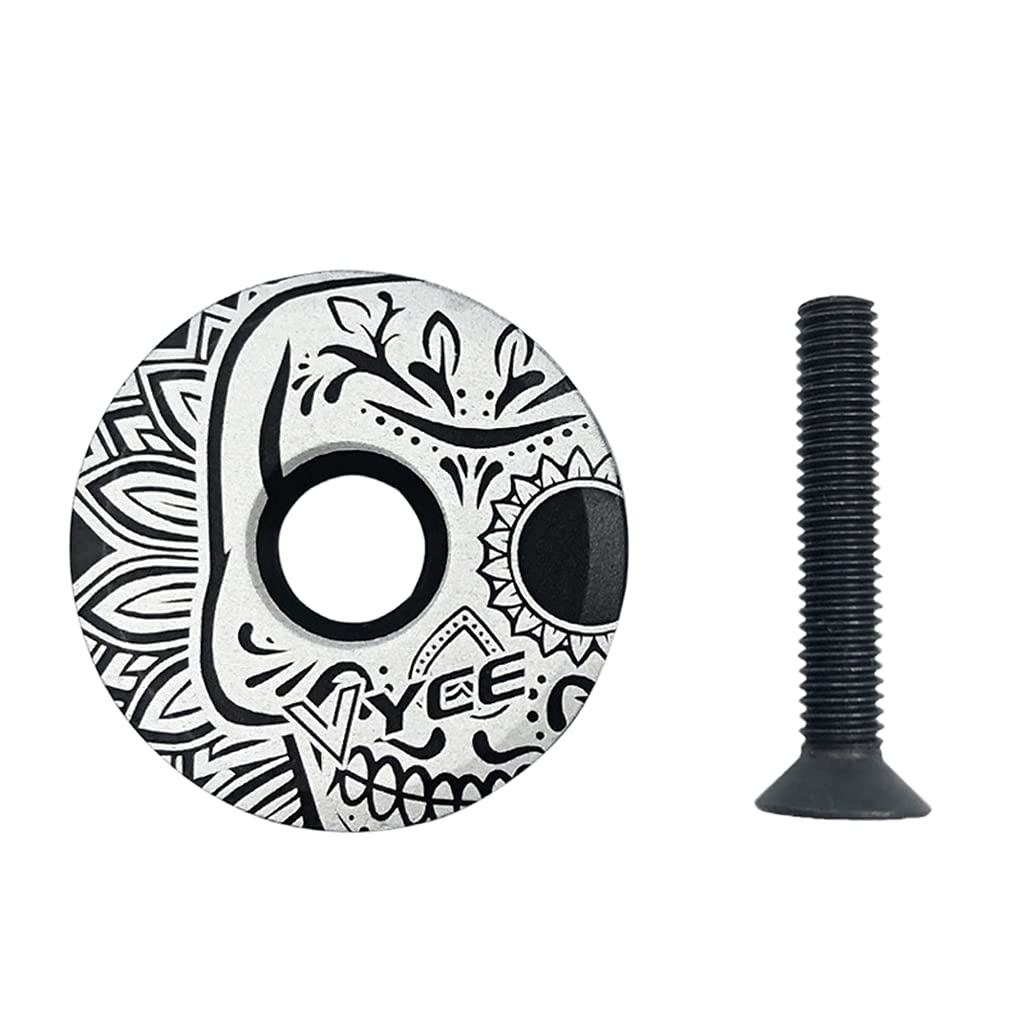 DRAGONRUN Top Cap with Bolts Mountain Bike Stem Top Cap Cover Aluminum Alloy Road Bikes Parts Supplies, White pattern