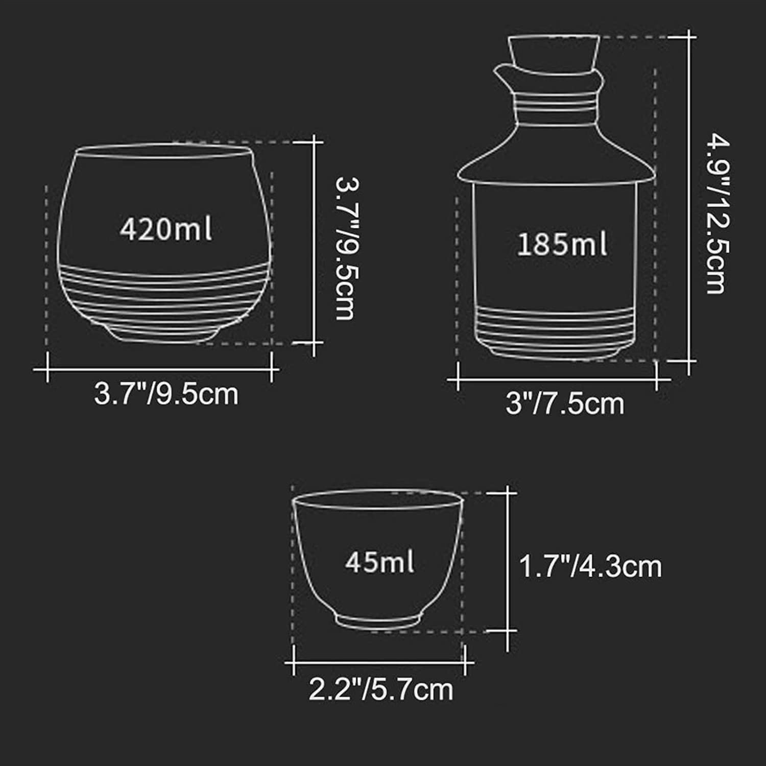 Set da 6 Pezzi for Sake con pentola più Calda, Set di Bicchieri da Vino in Ceramica con Smalto Blu, consistenza pittoresca, for Freddo/Caldo/Shochu/tè, miglior Regalo for la Famiglia e Gli amici/121