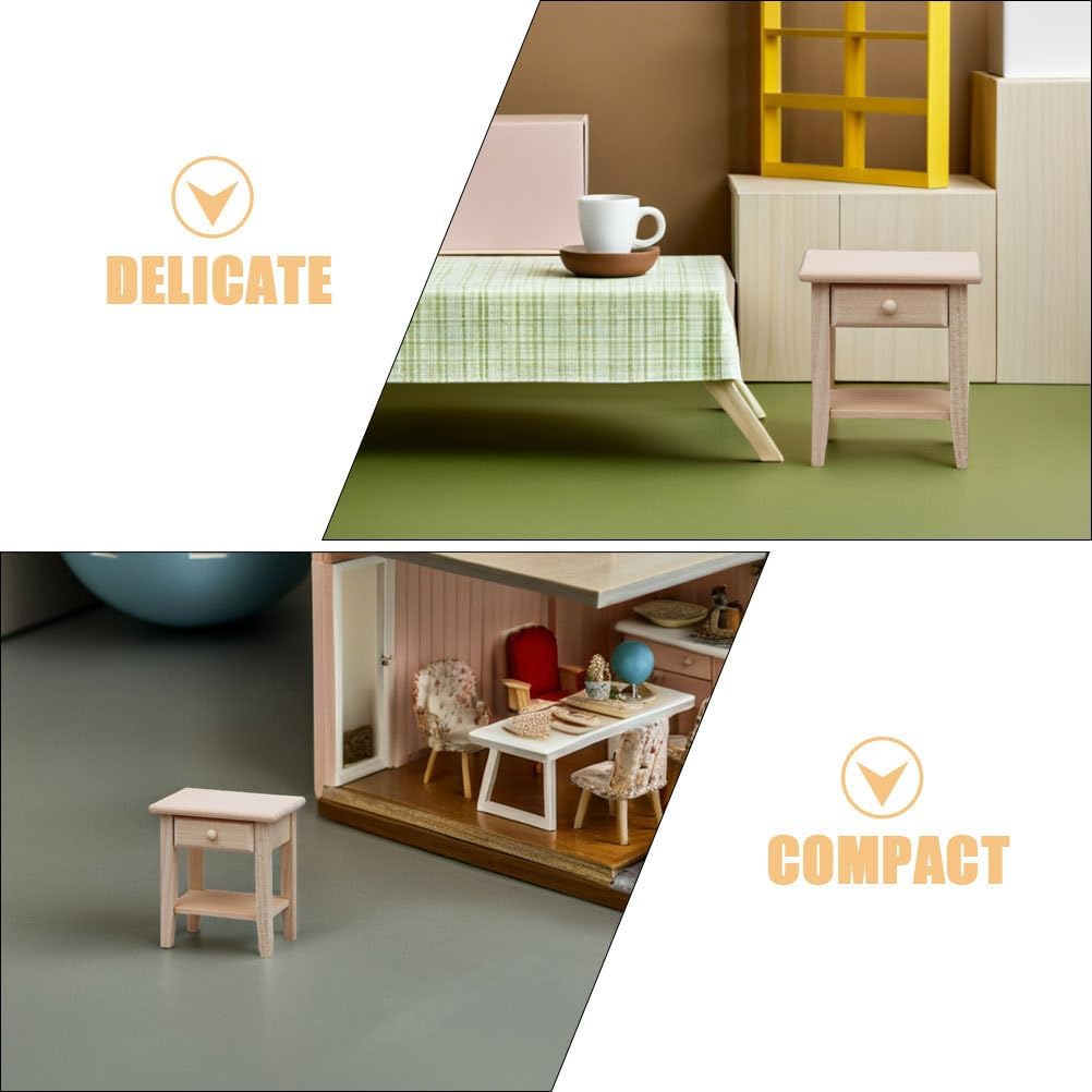 BESTonZON Miniature Bedside Cabinet 1:12 Dollhouse Furniture Nightstand Wooden Model Doll House Accessories for Mini Room Bedroom Scene Decoration Beige