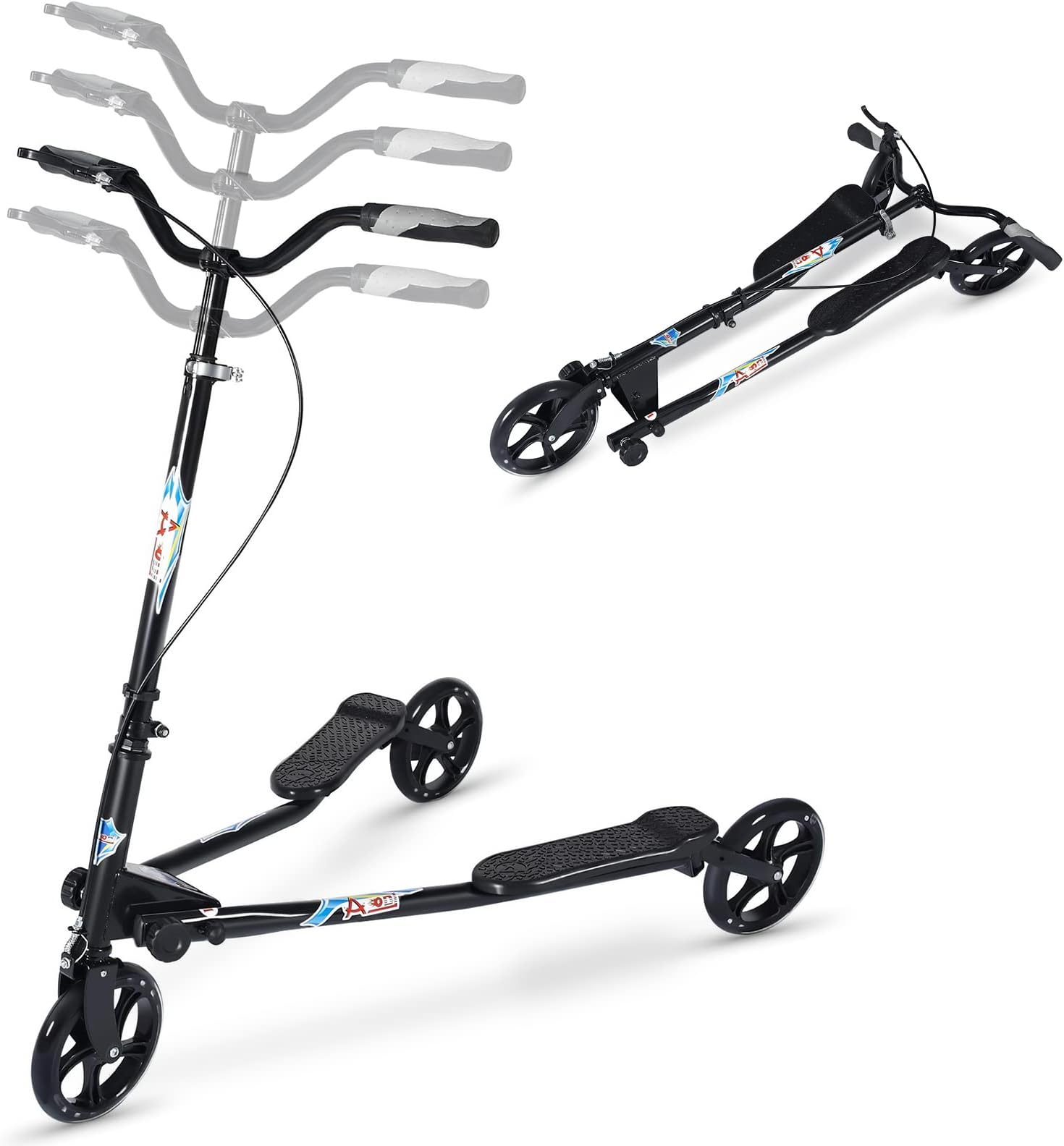 3 Wheel Foldable Scooter Swing Scooter Tri Slider Kick Wiggle Scooters Push Drifting with Adjustable Handle for Teen/Man/Woman Age 12+(Max. 220 lbs)
