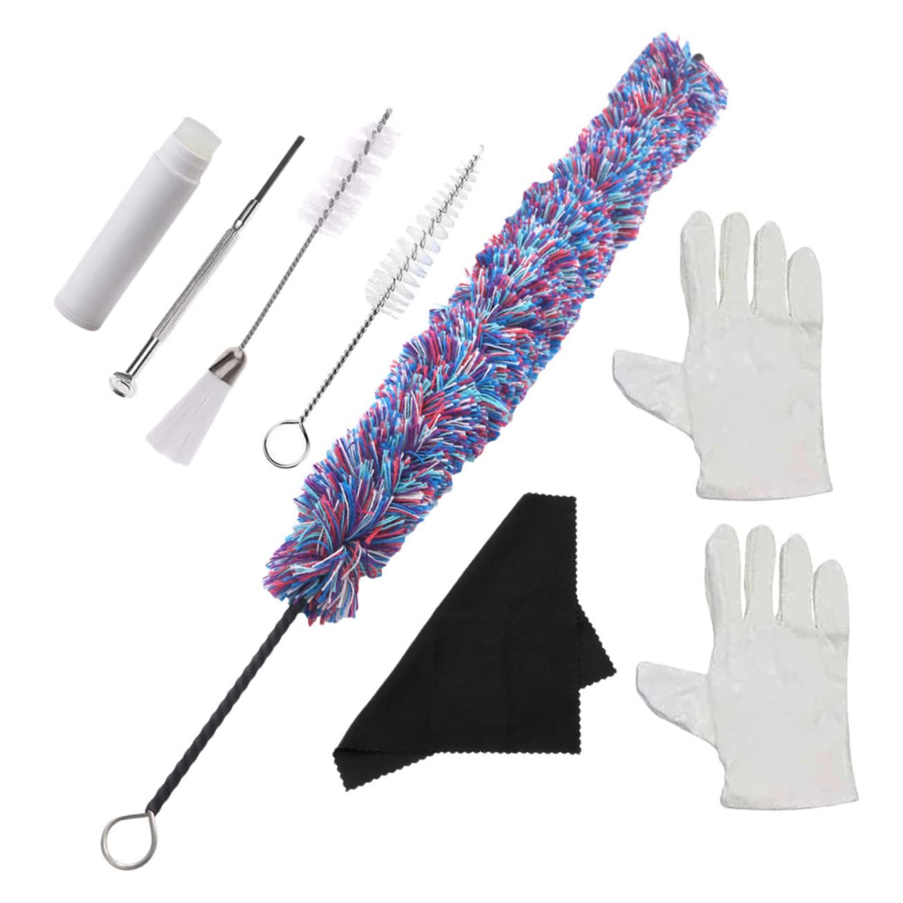 BESPORTBLE Saxophone Cleaning Kit 8pc Set Sax Brush Swab Cleaner Gloves Maintenance Cloth Fine Brush Head Ideal for Soprano Tenor Saxophones
