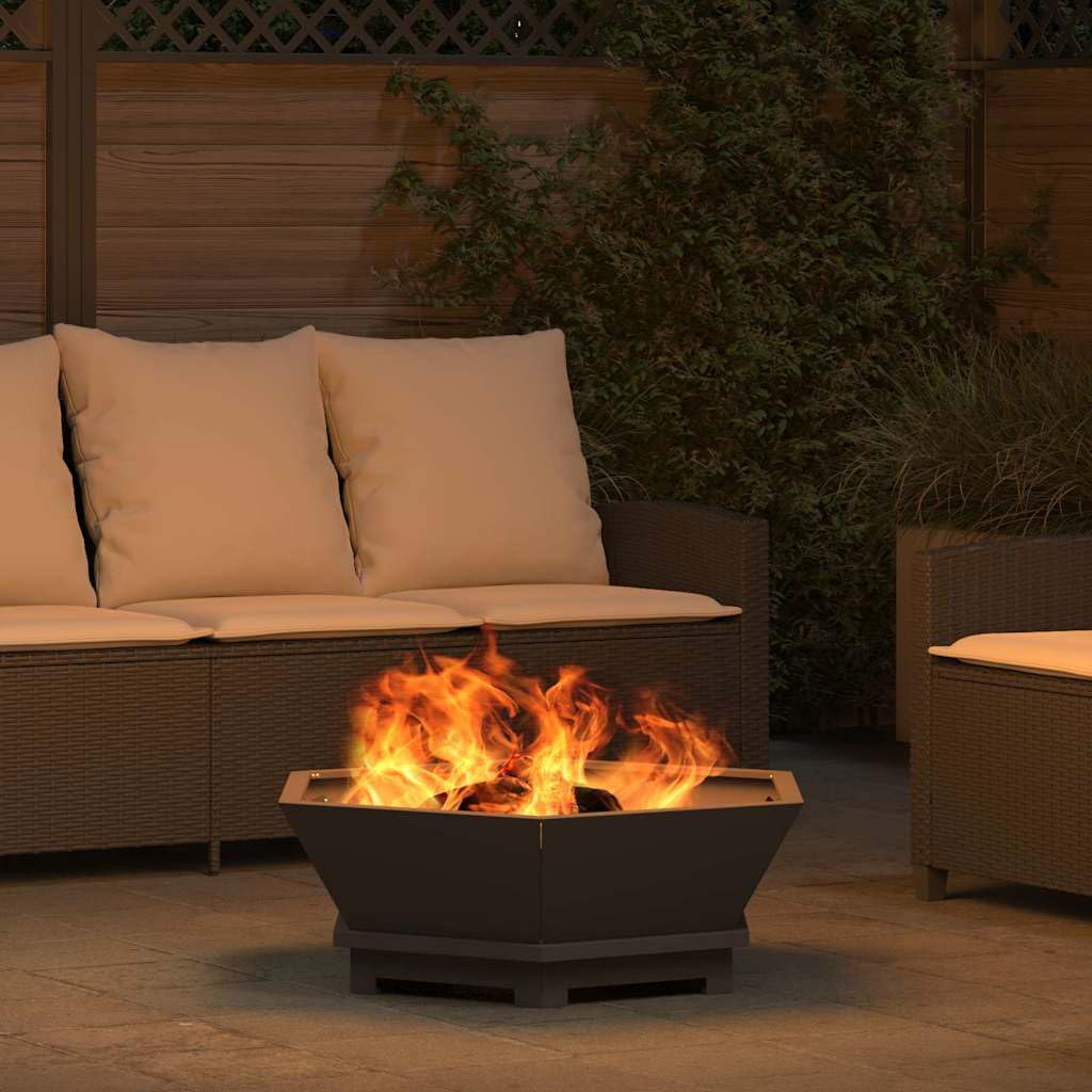 Feuerstelle Schwarz aus Stahl 75 x 75 x 28 cm, Outdoor Garten Kamin Ofen für Terrasse und Wohnzimmer, inklusive Montage, ideal für Holz und Brennholz