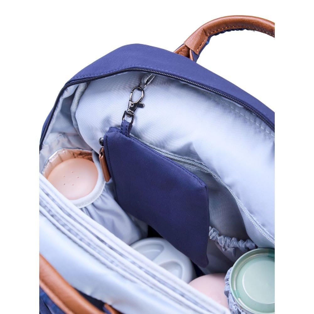 CHILDHOME, Plecak na pieluchy Family Bag, duża pojemność, wielofunkcyjny, mata do przewijania w zestawie, 11 przegródek, izolowane kieszenie, walizka na kółkach, wieszak na wózek, 20,5 l, granatowy