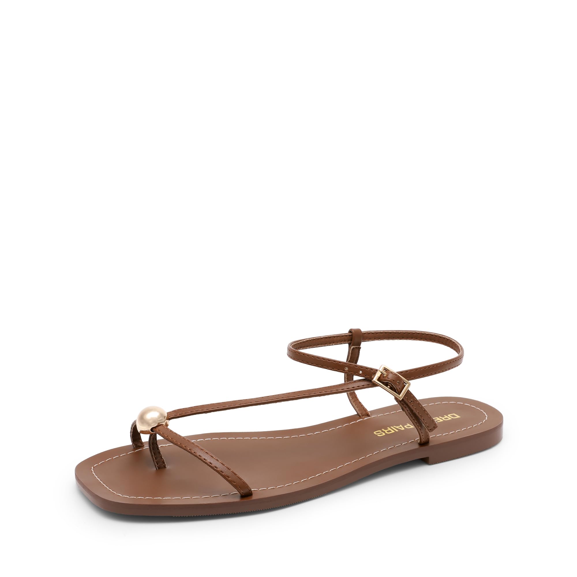 DREAM PAIRS Women's Strappy Flat Sandals for Women Comfortable Open Square Toe Sandals Dressy Beach Thong Cute Wedding Summer Ankle Strap Sandals