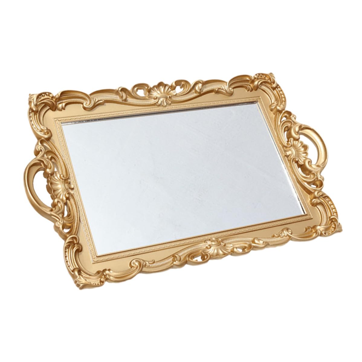 Plateau miroir décoratif doré en PP pour parfum et rangement bijoux salon