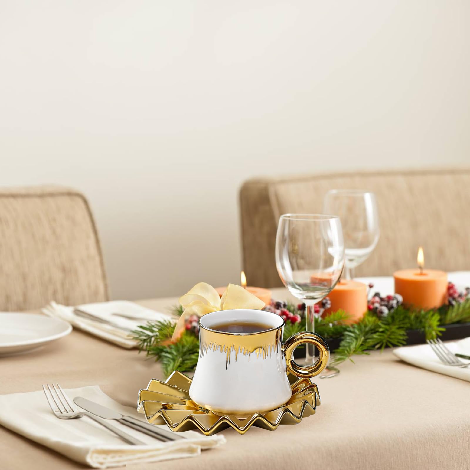 Juego de 6 tazas de té de porcelana con platillos, caja de regalo