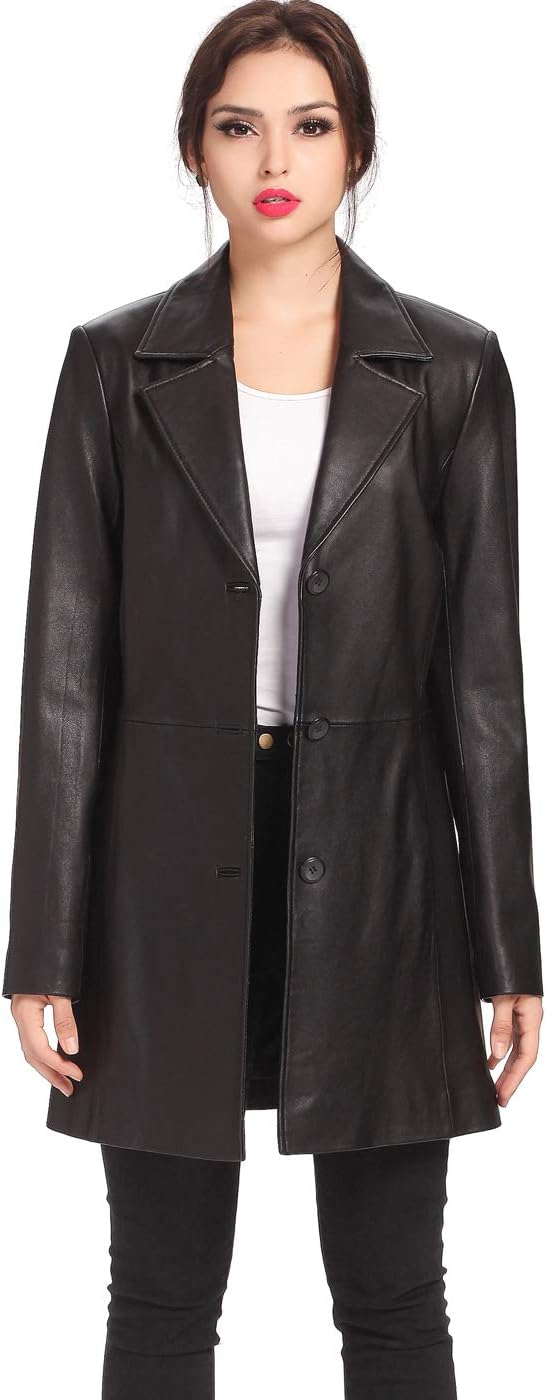 BGSD Women Danielle Lambskin Leather Walking Coat (Also available in Plus Size & Petite)