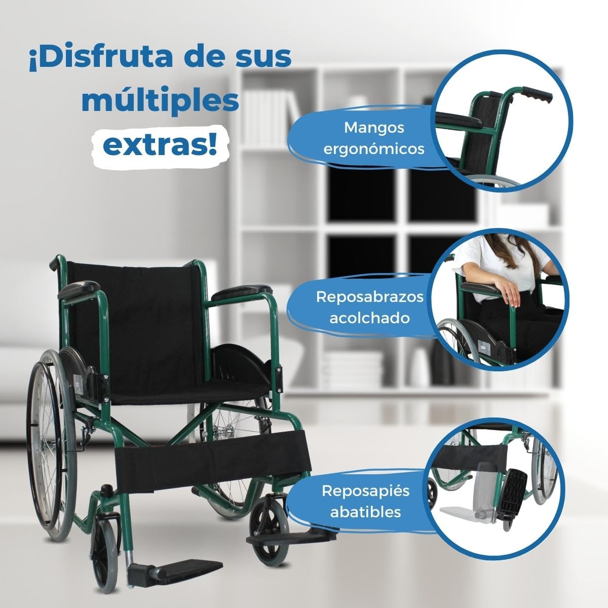 Mobiclinic®, Silla de ruedas, Autopropulsable, Plegable, Alcazaba, Asiento 46 cm, Sistema subebordillos, Reposabrazos acolchados, Reposapiés abatibles, Antipinchazos, Freno en las