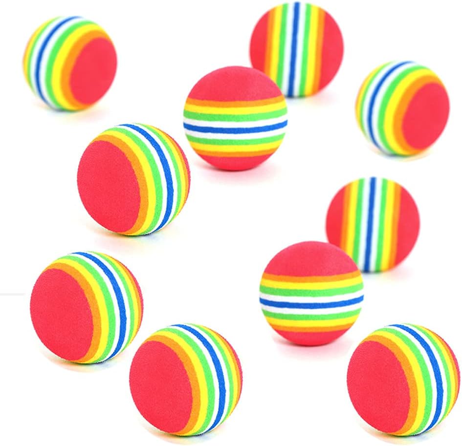 Cat Puppy Dog Pet Rainbow Toy Ball, Cat Rainbow Ball Foam Ball for Cat Hunting, Interactive Kittens Pet Toys Chasing and Exercising 10pcs