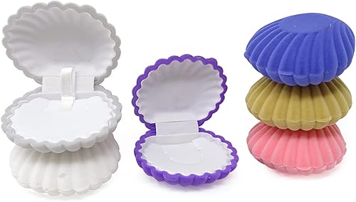 Honbay 6 piezas hermosas cajas de regalo de concha de terciopelo en forma de concha caja de joyería pendientes collar caja de embalaje caja
