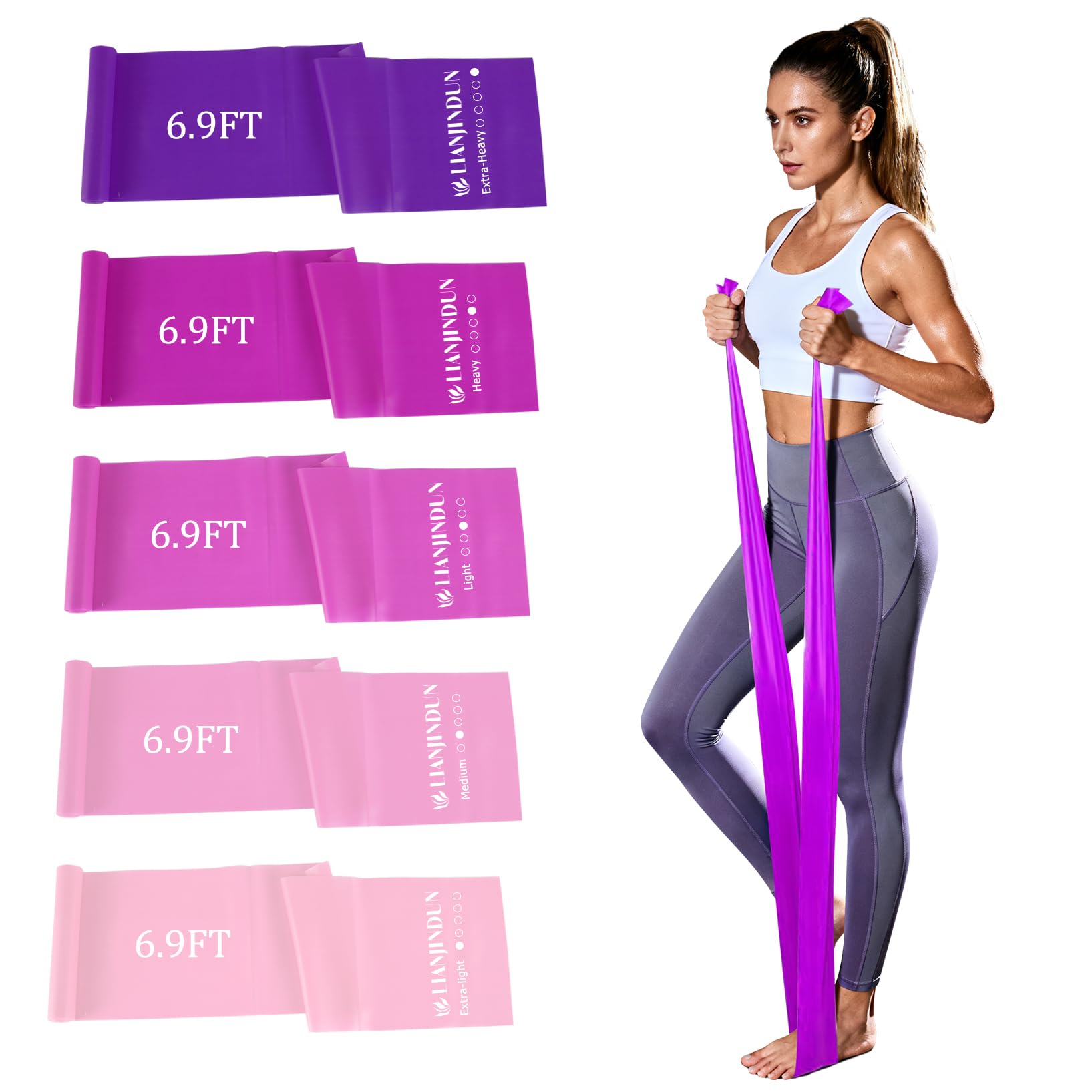 Lianjindun 5 Pcs Professional Resistance Bands. Latex-Free, Elastic Band, Work Out Bands, Stretch Bands for Working Out Women or Men, Exercise Bands Set for Physical Therapy, Yoga, Pilates โ image 1