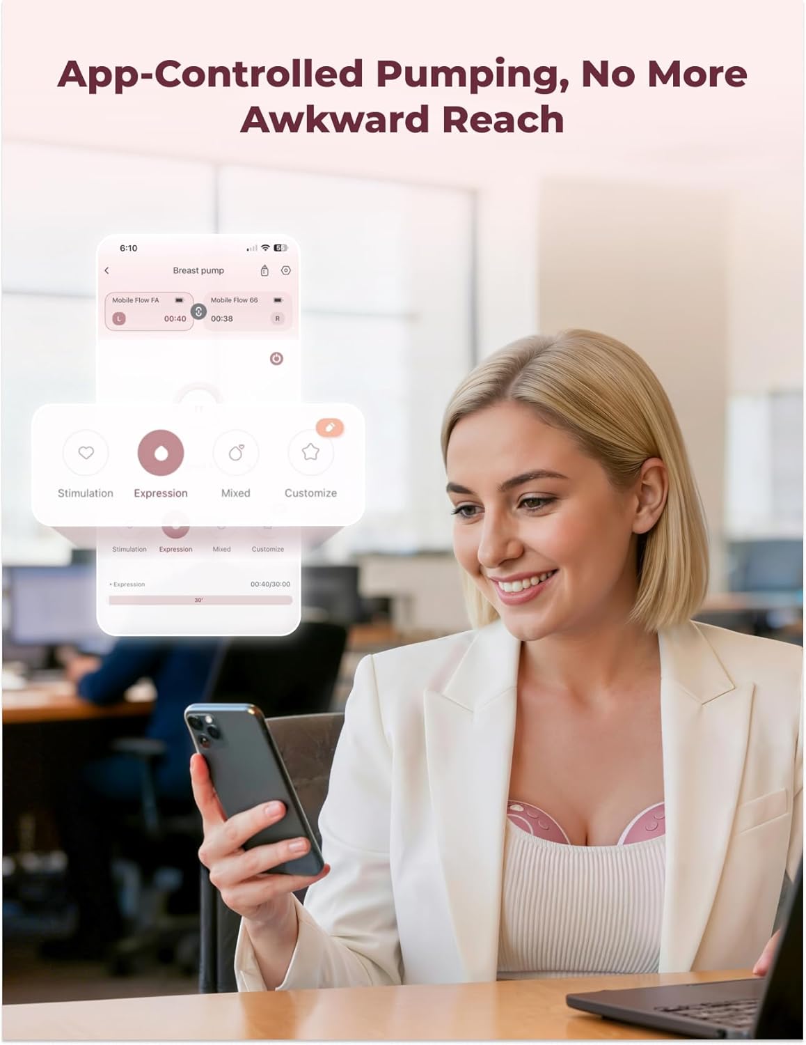 Momcozy Breast Pump Hands Free Upgraded Mobile Flow | M9, App Discreet Control with Personalized Multi-Modes & 15 Levels, Wearable Breast Pump 24mm, 1 Pack Gray - Image 3