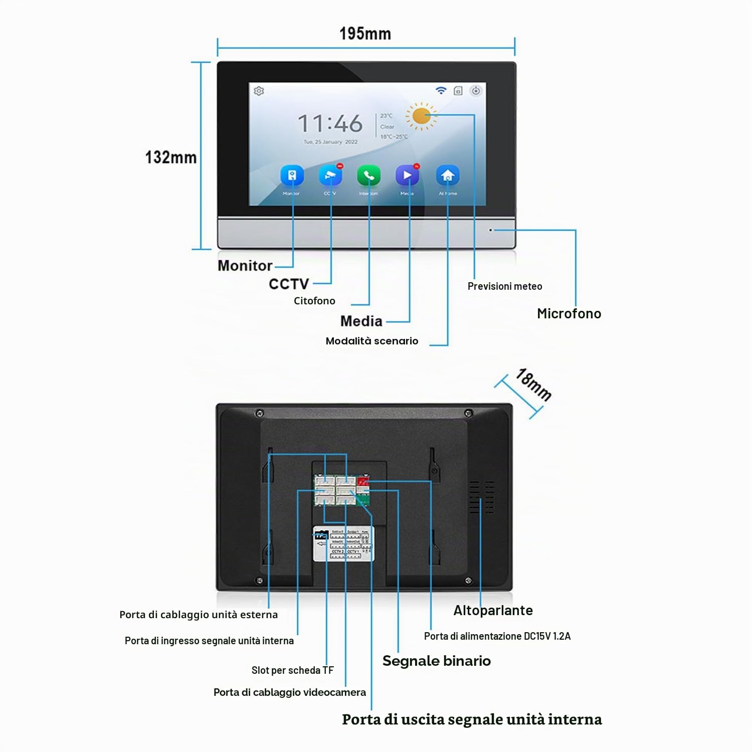 Wifi Tuya Videocitofono Cablato 2 Unità Campanello Per Il Sistema Di Videocitofono Domestico Video Campanello, Touch Screen Da 7 Pollici Del Monitor Interno, Telecamera Di Visione Notturna 1080p