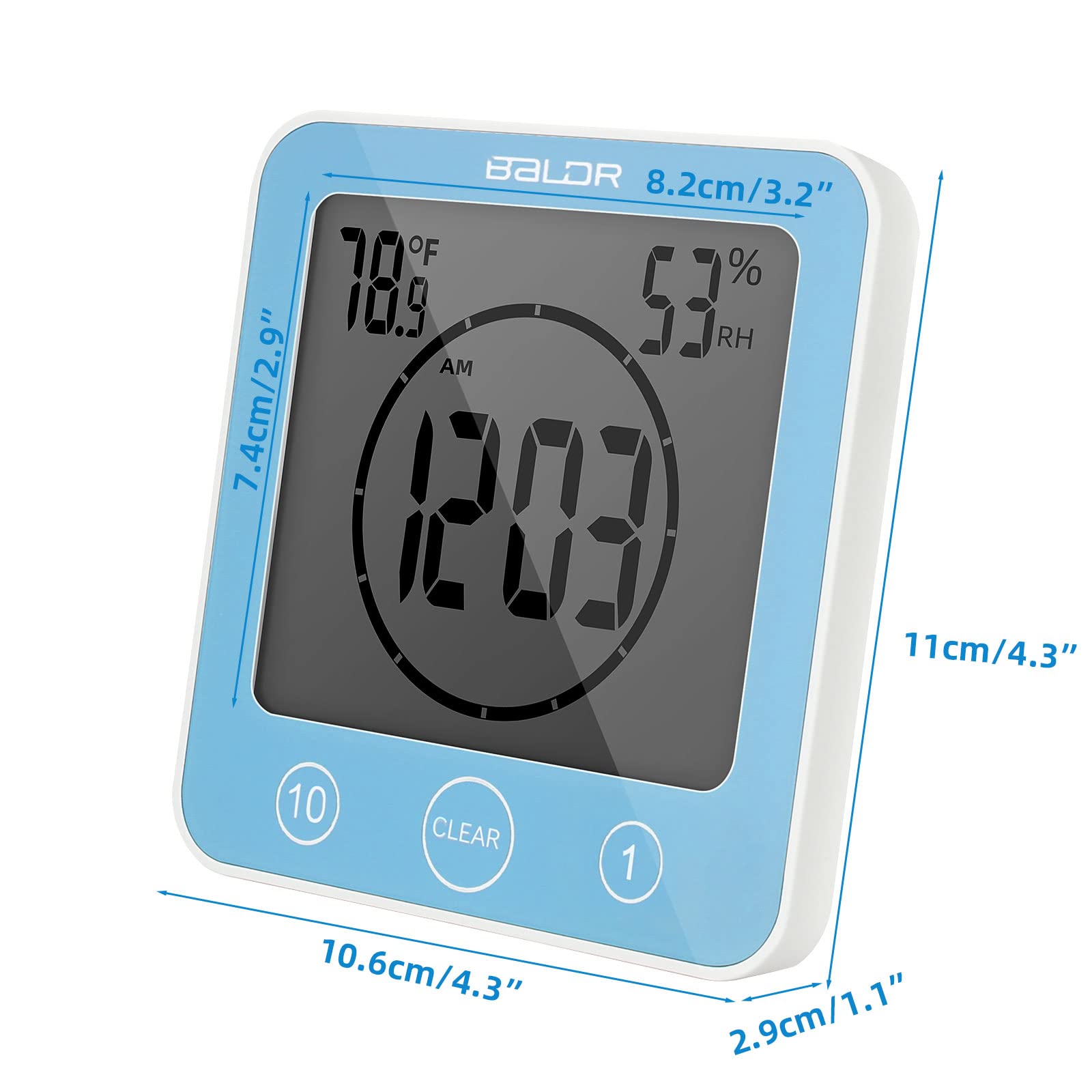 DEECOZY Tendlife - Orologio termoigrometro, orologio da bagno, sveglia digitale LCD, timer per doccia, orologio da bagno portatile con controllo tattile per cucina e bagno