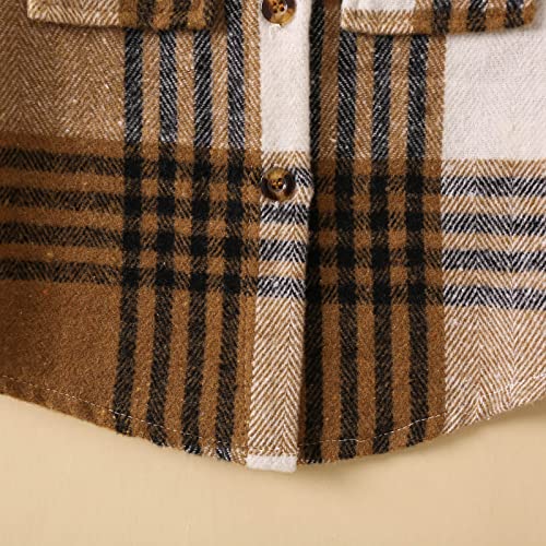 Kids Jacket with Hood Toddler Boys Girls Shirt Coat Jacket Plaid Long Sleeve Kids Turn Winter (Brown, 18-24 Months)3