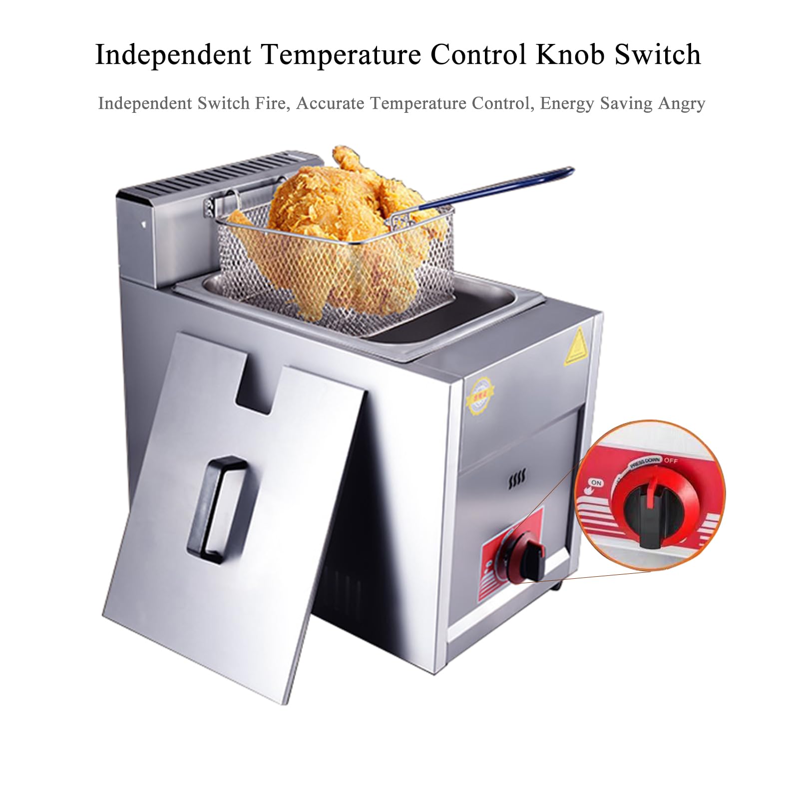 Friggitrice a gas da 6 litri, friggitrice a serbatoio singolo, in acciaio inox, con coperchio e cestello, per patatine fritte domestiche e commerciali