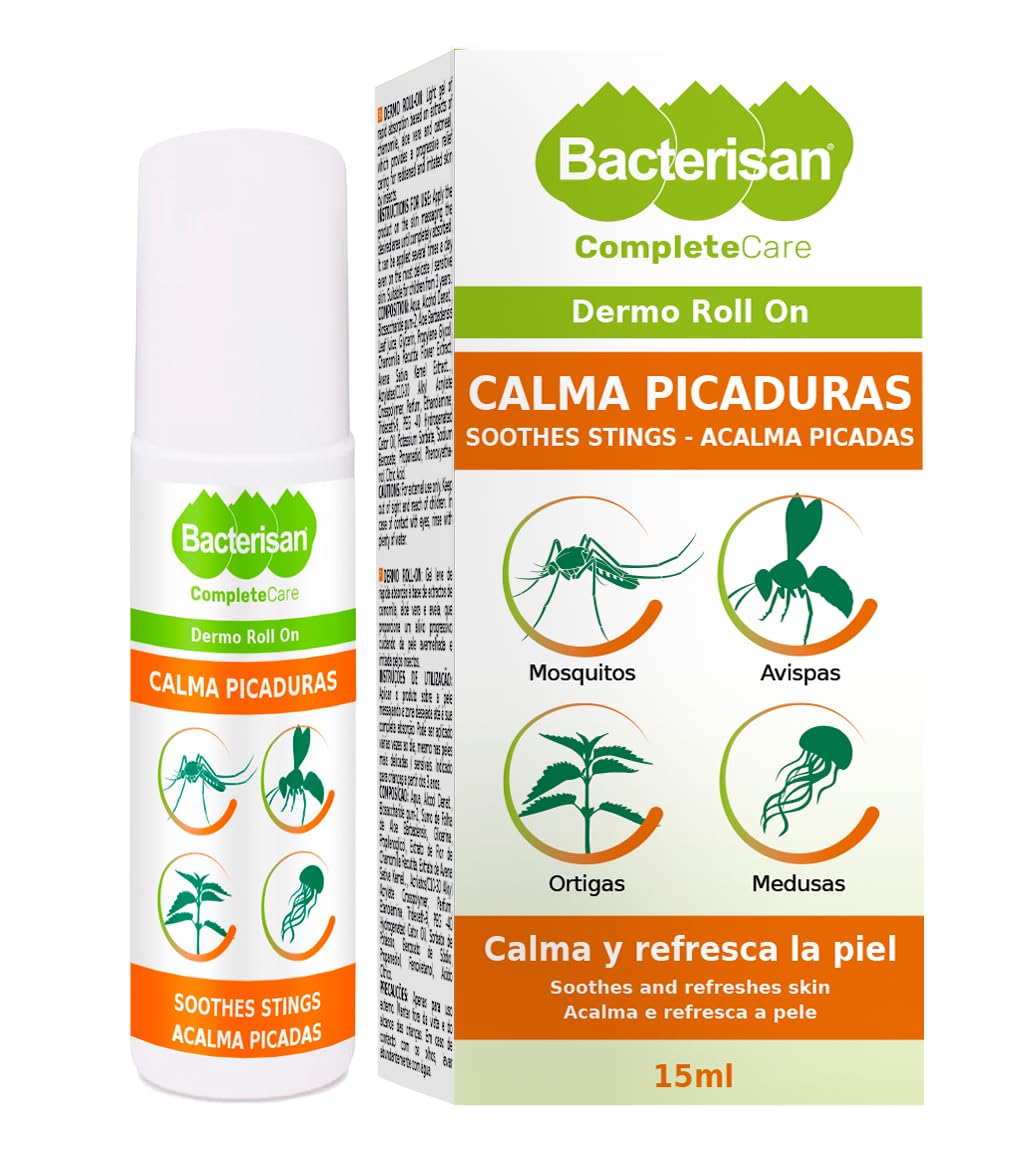 BACTERISAN Dermo Roll On, lenisce le punture d'insetto, allevia il prurito e lenisce la pelle, effetto rinfrescante, adatto a bambini e adulti 15 Ml, trasparente