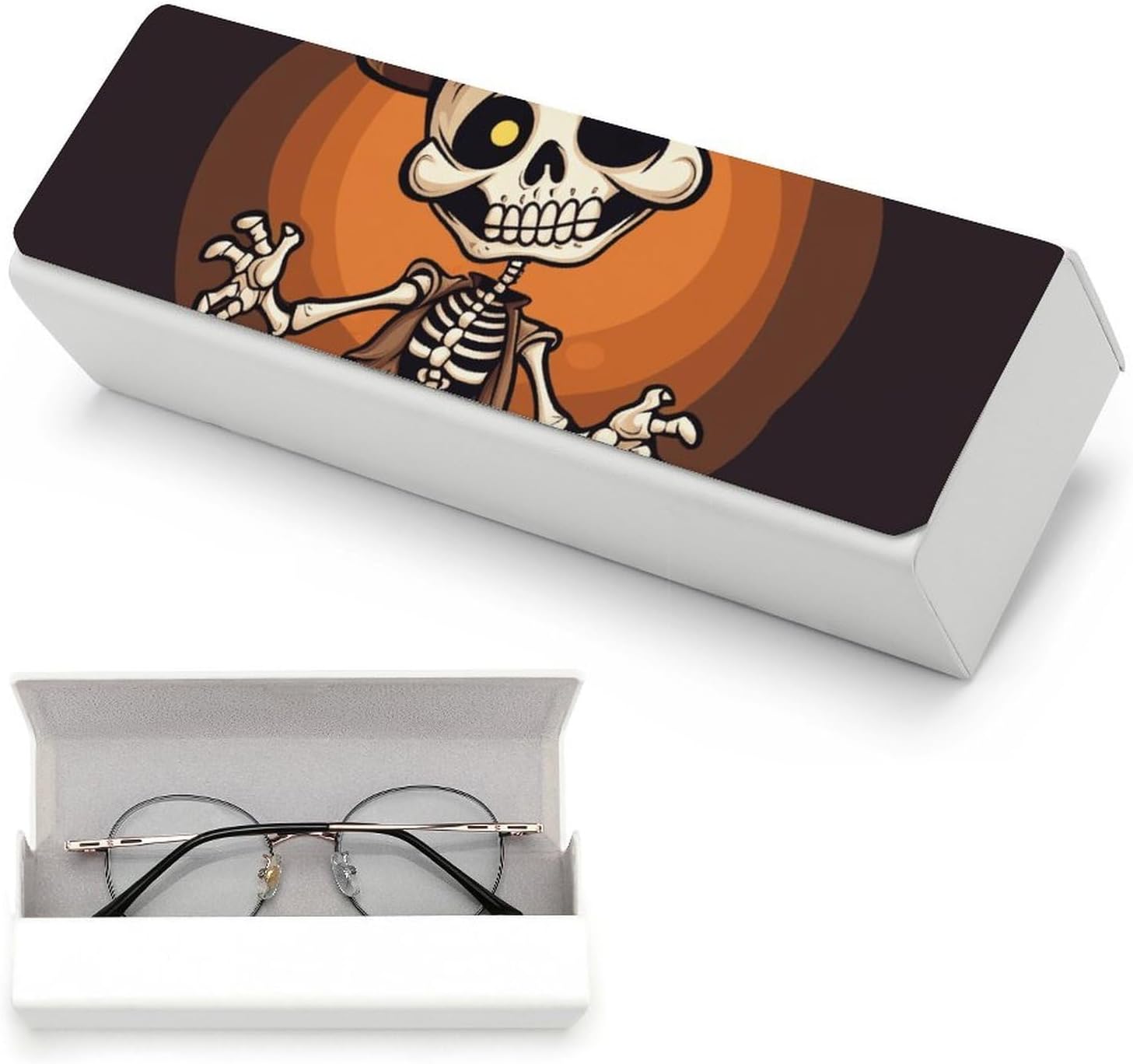 Hard Shell Eyeglasses Cases for Women, Portable Protector Sunglasses Box for Men, Lightweight Glasses Case for Travel, Funny Skeleton Eyeglass Boxs with Cleaning Cloth