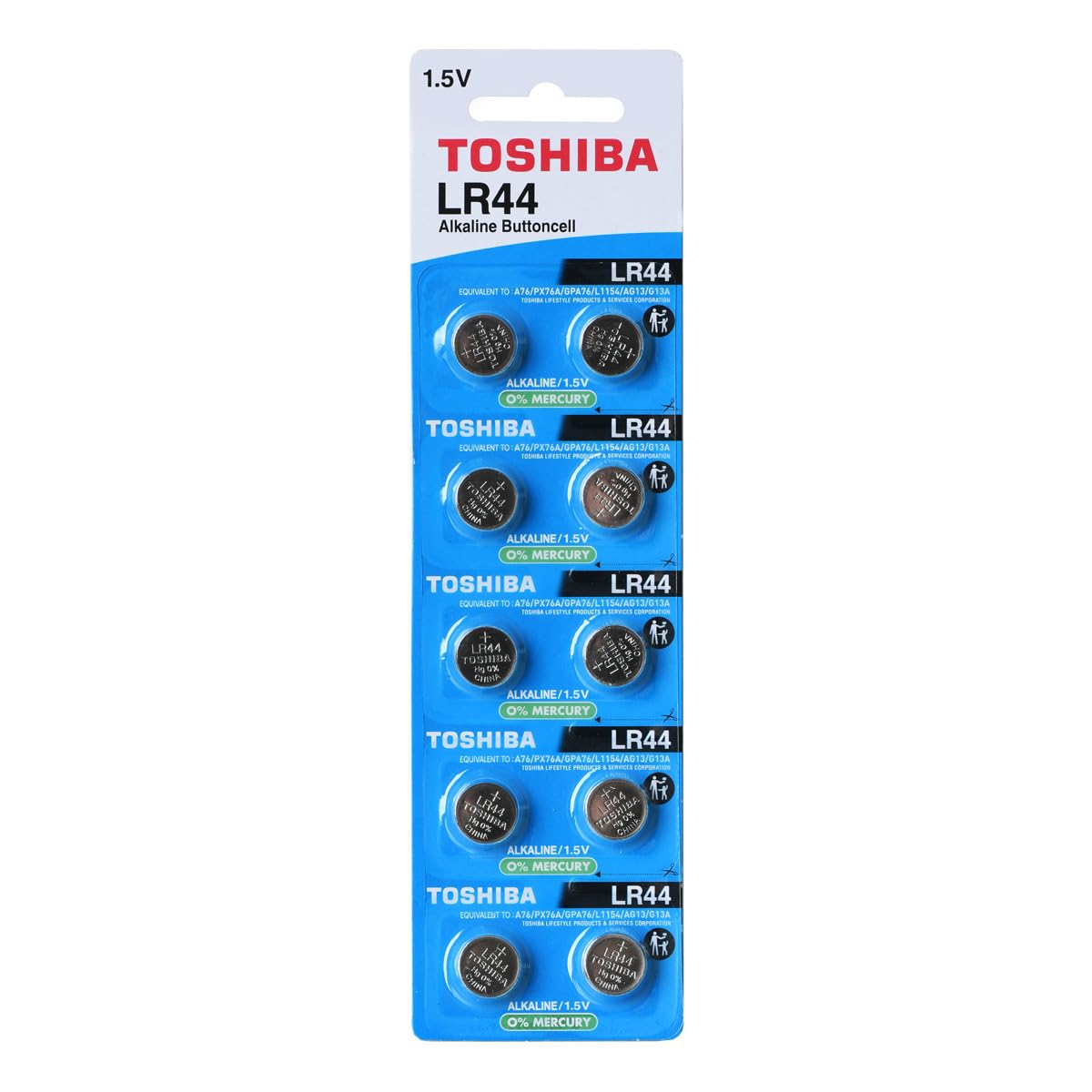 Toshiba LR44 AG13 Alkaline 1.5 Volt Batteries 10 Count