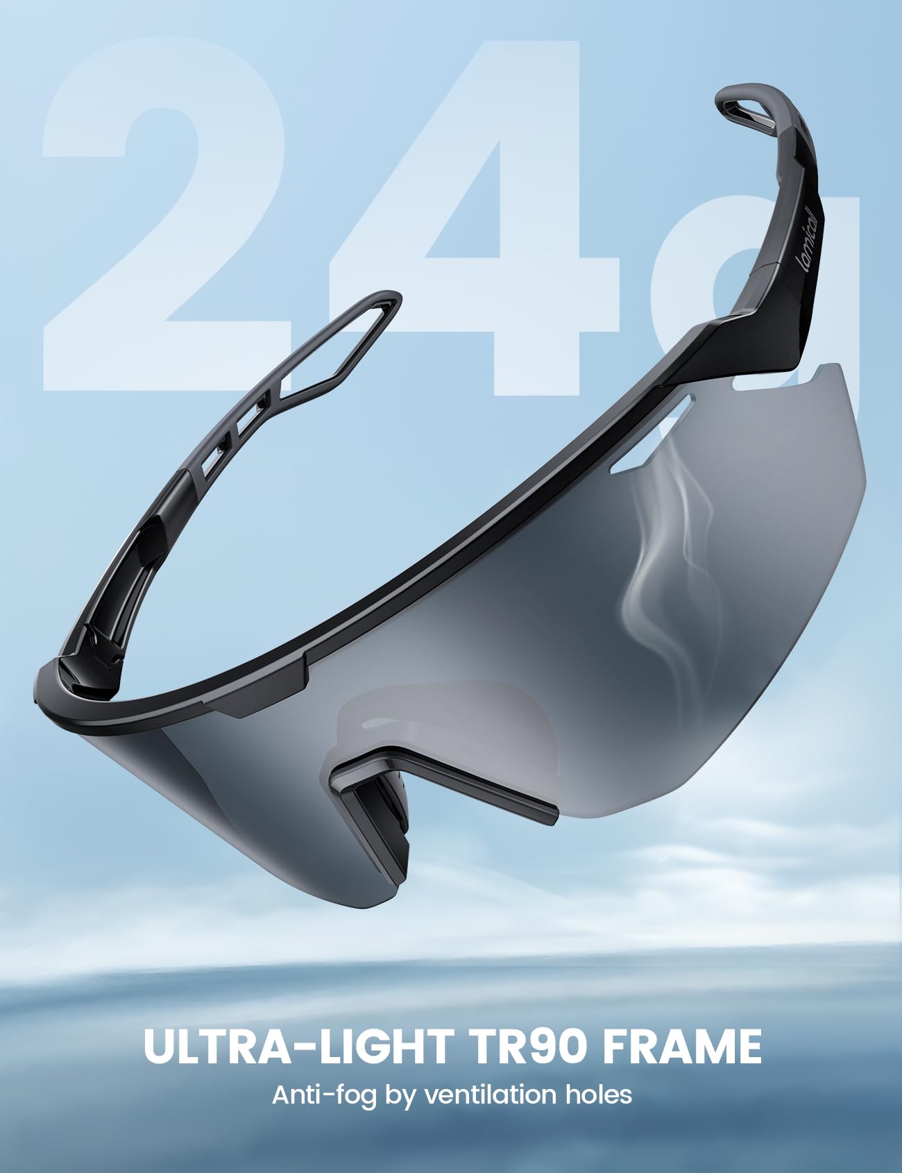 Lamicall Polarized Cycling Sunglasses, [24g Ultra-Light] UV400 Protection, TR90 Frame, Adjustable Nose Pad, Sports Sunglasses Men Women for Fishing/Outdoor Sports - 5