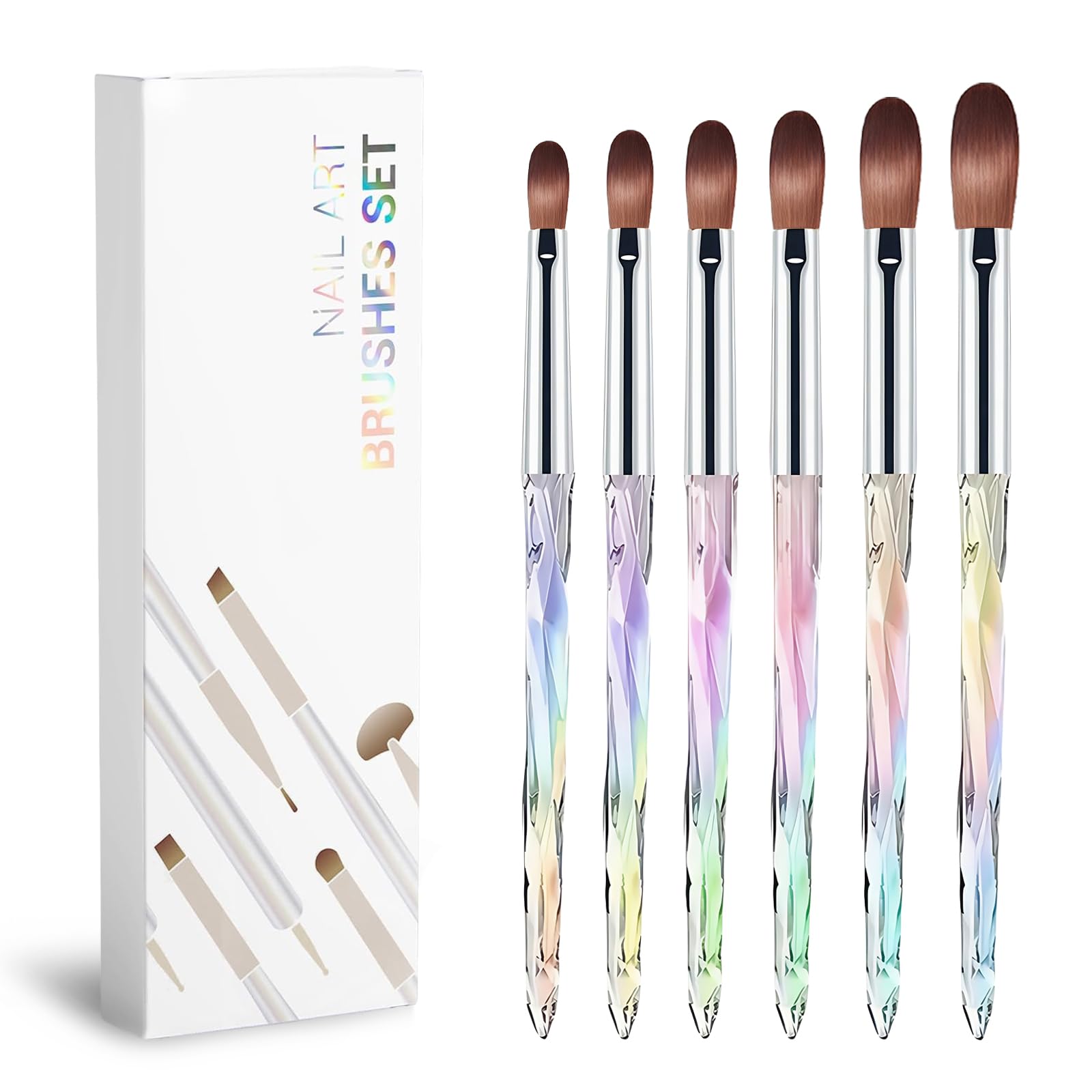 flintronic 6pcs Pinceles para Uñas, Pincel Acrilico Uñas, Cepillo de Uñas Acrílico, Tamaño 4/6/8/10/12/14 Pincel Plano Kit Manicura Set Pintura