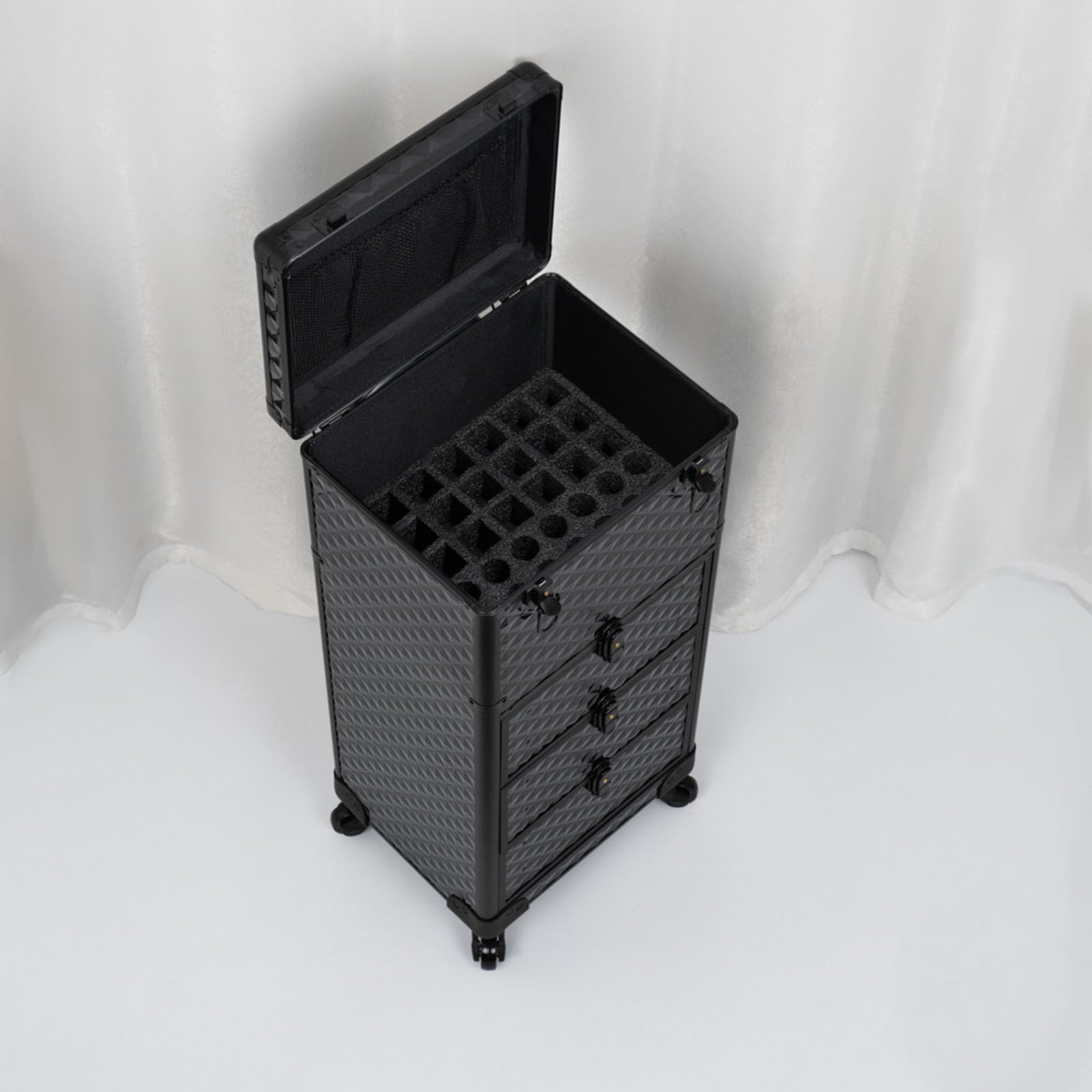 Kosmetikkoffer Trolley Schminkkoffer Groß Make up Koffer mit Rollen Kosmetik Trolley 3 Schubladen Friseurkoffer Alu Multikoffer,Schwarz