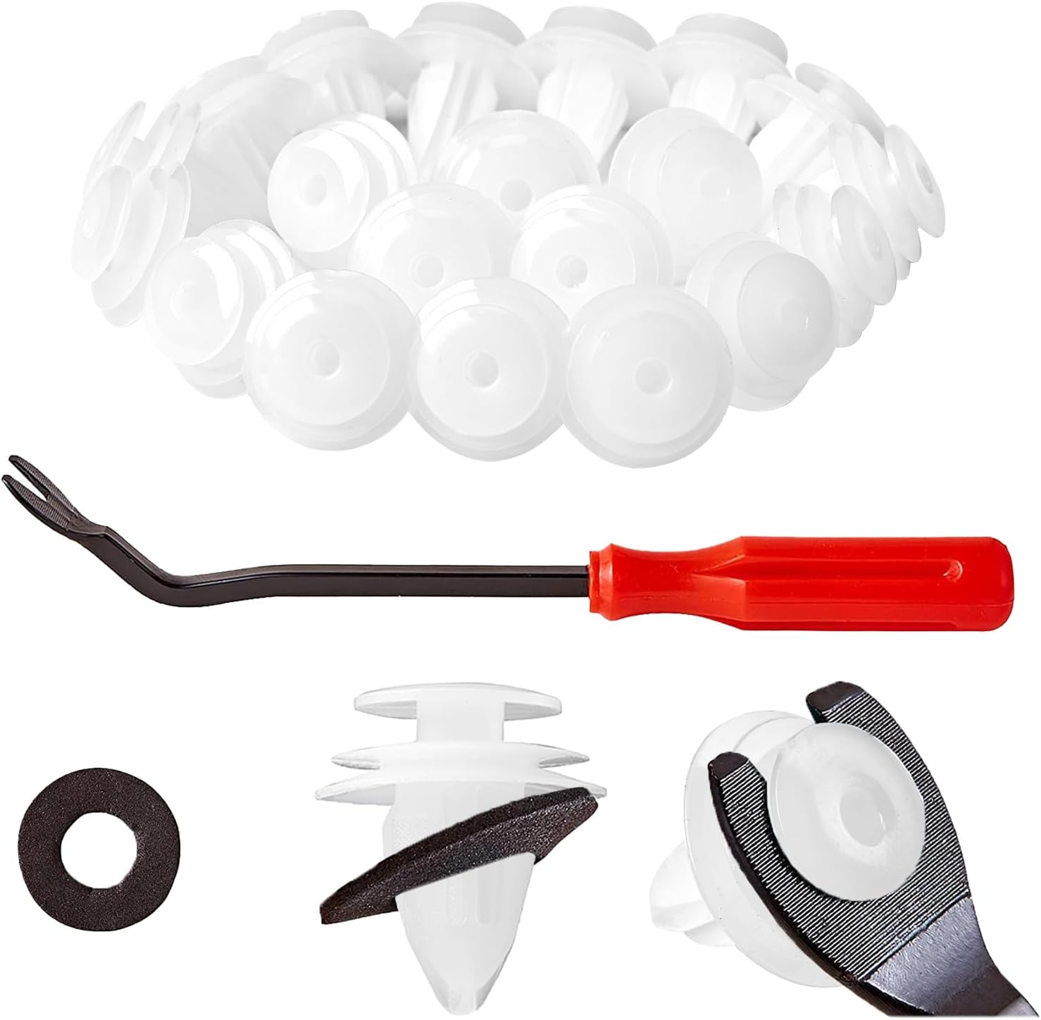 100Pcs Trim Door Panel Retainer Clips, Car Push Fastener Clips for Camry, FJ Cruiser, High Lander, 4-Runner ES 350, GX 470, Replace OEM: Lexus Toyota 90467-A0005 with 1Pcs Plastic Fastener Remover