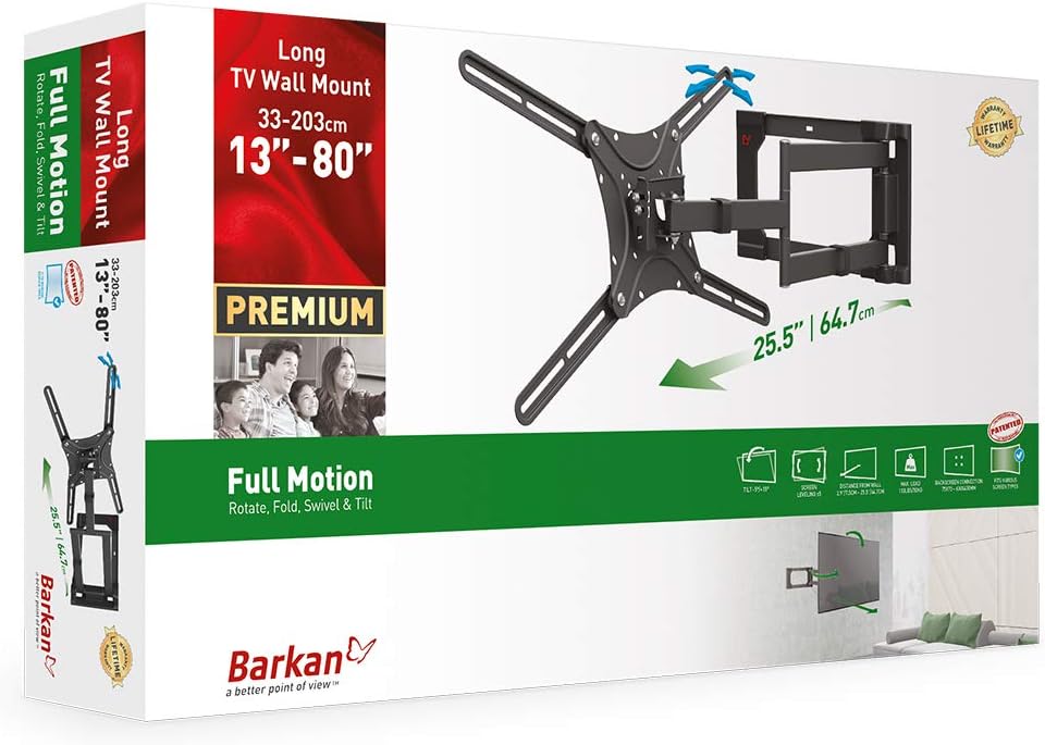 Chеареѕt 🛒 Barkan TV Wall Mount, 13-80 inch Full Motion Articulating - 4 Movement Flat/Curved Screen Bracket, Holds up to 110lbs, Patented, Fits LED OLED LCD, Metallic Black (4400.B) 50% оƒƒ Dіѕсоunt Barkan TV Wall Mount, 13-80 inch Full Motion Articulating - 4 Movement Flat/Curved Screen Bracket, Holds up to 110lbs, Patented, Fits LED OLED LCD, Metallic Black (4400.B)