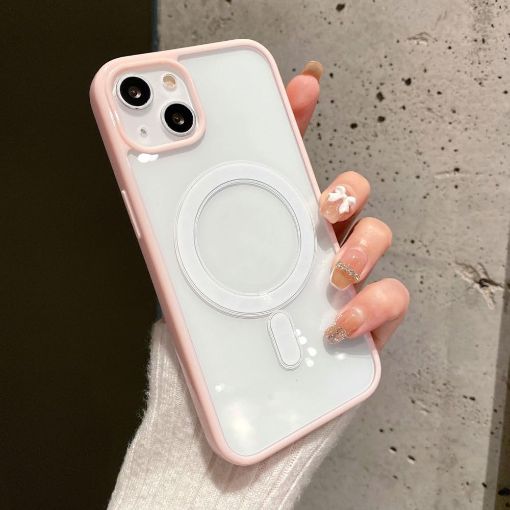 Coque de chargement sans fil iPhone 13 transparente rose antichoc - 8