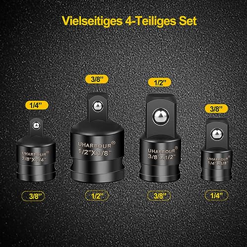 Uharbour SS001 Adapter 1/4to3/8-3/8to1/4-3/8to1/2-1/2to3/8 Inch Impact Wrench Socket, Black, Variety pack - Image 3
