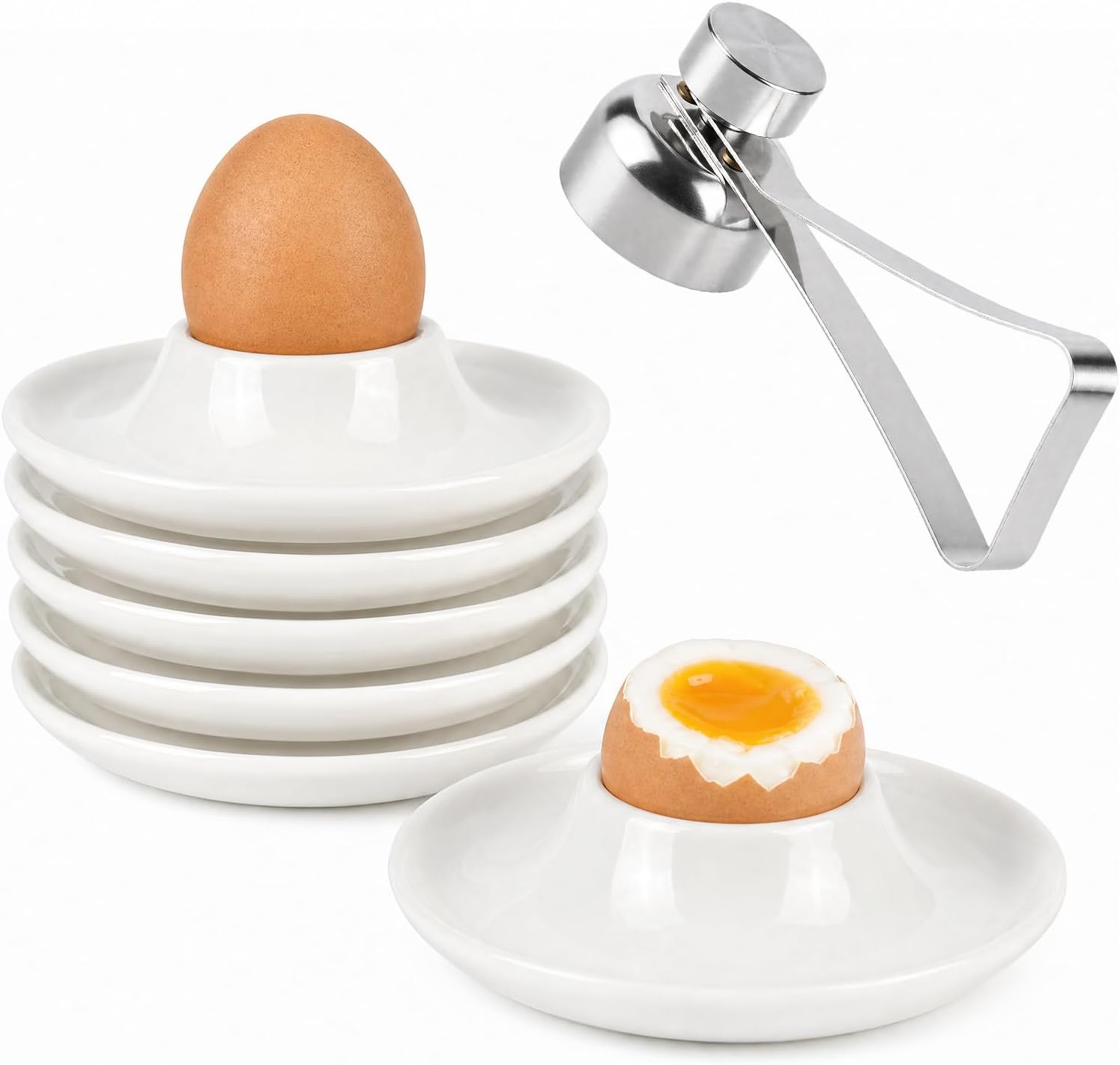 Zestaw 7 kieliszków do jajek porcelana biała ceramika okrągła zawiera 6